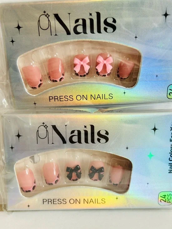 Press-On Pink Bow Accent False - Picture 1 of 1